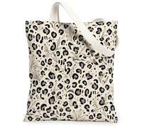 Borsa tote da donna, in tela con stampa leopardata, moderna, chic, floreale, nera, nera, lavabile, riutilizzabile, con grafica, per shopping, brunch, parco, biblioteca, gite di un giorno, 33 x 38 cm
