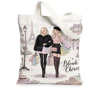 Borsa tote da donna, in tela, con Torre di Parigi, chic ed elegante, alla moda, per primavera, pastello, lavabile, riutilizzabile, per shopping, brunch parco, biblioteca, gite di un giorno, 33 x 38 cm