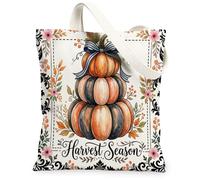 Borsa tote da donna, in tela con zucca, stile rustico, floreale, con fiocco, arancione, lavabile, riutilizzabile, idea per la famiglia, Arancione, 13x15 Inch