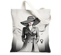 Borsa tote da donna in tela da donna, alla moda elegante cappello rose nero lavabile riutilizzabile borse per la spesa idee per familiari, amici, colleghi, lettura amori, 33 x 38 cm