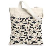 Borsa tote da donna, in tela di mucca, allegra, fantasiosa, floreale, erba, primavera, nera, lavabile, riutilizzabile, per tutti i giorni, per shopping, brunch parco, biblioteca, gite di un giorno, 33