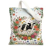 Borsa tote da donna, in tela di mucca, rustica, fiori e farfalle, verde primavera, lavabile, riutilizzabile, per tutti i giorni, idea per familiari, amici, colleghi, lettura di amori, 33 x 38 cm