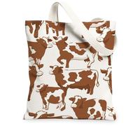 Borsa tote da donna, in tela, motivo: mucca, rustica a pois marroni, nessuna bianca, lavabile, riutilizzabile, idea per familiari, amici, colleghi, lettura di amori, 33 x 38 cm