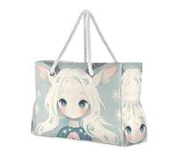 Borsa tote da donna moderna con renna anime, a prova di sabbia, con tasche laterali, grande, per piscina, palestra, generi alimentari e viaggi