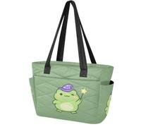 Borsa tote da donna versatile borse quotidiane carino rana cappello mago | Borsa a tracolla adatta a computer portatili da 15,6 pollici per lavoro universitario quotidiano