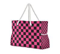 Borsa tote da donna viola e nera a quadri americani di grande capacità con tasche laterali borsa da viaggio portatile borsa da spiaggia, borsa da piscina, borsa da lavoro, borsa per la spesa