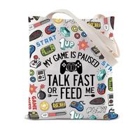 Borsa tote da gioco My Game Is Paused Talk Fast or Feed Me Borsa per la spesa riutilizzabile Borsa a tracolla per videogiochi, Talk Fast Tote, 35*40cm