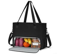 Borsa tote da lavoro con scomparto termico per il pranzo e custodia imbottita per laptop fino a 15 6 pollici, borsa in poliestere resistente all'acqua, che combina cibo e ufficio (nero)