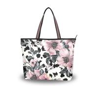 Borsa tote da lavoro in tessuto di seta con cerniera borse estive per pulcini da donna per ballo di fine anno, fidanzamento, cocktail party, matrimonio (fiori eleganti nero) L