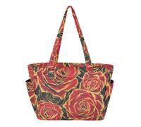 Borsa tote da spiaggia per viaggi quotidiani con custodia per laptop da 14 pollici retrò rosa rossa stile pittura a olio