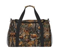 Borsa tote da viaggio con cervo e alce da caccia, grande, riutilizzabile, borsa per le vacanze, borsone sportivo con tracolla regolabile, nera, taglia unica, Nero , Taglia unica