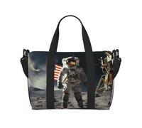 Borsa tote da viaggio unisex con coccarda coniglio, borsa da palestra resistente all'acqua, borsa da viaggio con tracolla regolabile di grande capacità, Astronauta Atterraggio sulla Luna, Taglia unica