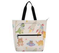 Borsa tote decorativa per bambini, borsa a tracolla per pianoforte, per ragazzi, ragazze, donne, cartoni animati con simpatico dinosauro, leggera, borsa a tracolla con cerniera, per scuola, lavoro