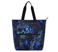 Borsa tote decorativa per bambini donna uomo testa di morte strega occhi neon Halloween resistente all'acqua riutilizzabile borsa della spesa con cerniera per scuola lavoro