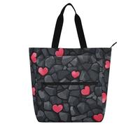 Borsa tote decorativa per bambini, donne e uomini, con texture in pietra nera, per San Valentino, robusta, per biblioteca, libri, shopping, con manici con cerniera, per scuola e tempo di gioco