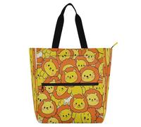 Borsa tote decorativa per bambini donne uomini carino cartone animato leone arancione robusto per biblioteca libri borsa della spesa con manici con cerniera per college
