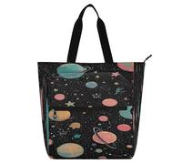 Borsa tote decorativa per bambini donne uomini cartoni animati pianeta colorata robusta riutilizzabile con tasche con cerniera per shopping spiaggia arcobaleno bolsa para llevar