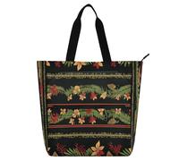 Borsa tote decorativa per bambini donne uomini fiori in stile tropicale giallo rosso verde resistente e riutilizzabile borsa della spesa con cerniera per la scuola lo shopping