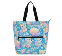 Borsa tote decorativa per bambini e adulti, conchiglie di mare, orso colorato da sogno, borsa leggera con cerniera per scuola, lavoro, viaggi, bolsos arcobaleno para