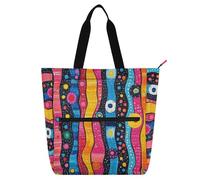 Borsa tote decorativa per bambini e adulti graffiti retrò strisce colorate borsa della spesa robusta e riutilizzabile con cerniera per scuola e giochi, bolsos arcobaleno para