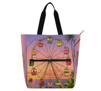 Borsa tote decorativa per bambini e adulti, motivo frutta e ruota grande, borsa resistente all'acqua, borsa della spesa con cerniera per scuola, lavoro, viaggi, arcobaleno