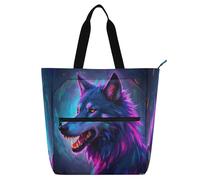 Borsa tote decorativa per bambini per ragazzi e ragazze, adulti, lupo fresco, grande borsa tote da biblioteca, borsa tote con tasche per scuola, shopping, spesa