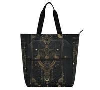 Borsa tote decorativa per bambini, per ragazzi e ragazze, donne, nero e oro gotico tarocchi astrologia impermeabile resistente riutilizzabile biblioteca borsa della spesa per scuola e tempo di gioco
