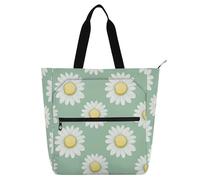 Borsa tote decorativa per bambini, per ragazzi, ragazze, adulti, con margherite bianche, leggera, con tasche interne, per università, shopping, spiaggia, arcobaleno per libros de lectura