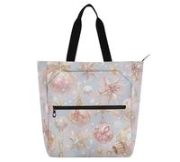 Borsa tote decorativa per bambini, ragazzi e ragazze, adulti, rosa dorata, campana, fiocco di neve, grande borsa della spesa riutilizzabile con tasche con cerniera per lo shopping, la spiaggia
