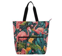 Borsa tote decorativa per bambini, ragazzi e ragazze, angurie rosa subtropicali e fenicotteri, grande borsa riutilizzabile con cerniera per scuola e giochi arcobaleno