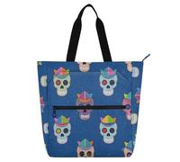 Borsa tote decorativa per bambini, ragazzi e ragazze, cappello finto con glitter, teschio blu, grande, riutilizzabile, borsa da spiaggia con cerniera, per scuola e tempo di gioco, arcobaleno para