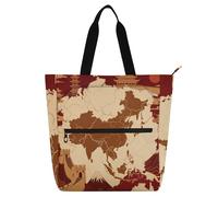 Borsa tote decorativa per bambini, ragazzi e ragazze, retrò continente asiatico, marrone, leggera, borsa per la spesa con manici con cerniera, per scuola, lavoro, viaggi, mochilas arcobaleno per