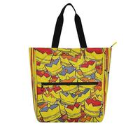 Borsa tote decorativa per bambini studenti adulti bella corona cartone animato giallo grande borsa da biblioteca borsa con tasche con cerniera per college shopping