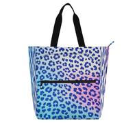 Borsa tote decorativa per bambini studenti adulti pelle di ghepardo blu sfumato borsa tote leggera con manici con cerniera per scuola, lavoro, viaggi, arcobaleno