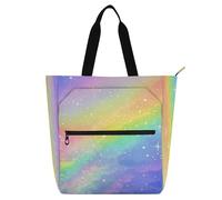 Borsa tote decorativa per libri per bambini e adulti, colorata romantica universo stellato resistente all'acqua, borsa con tasche con cerniera per college, shopping, spiaggia