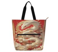 Borsa tote decorativa per ragazzi, ragazze, donne, capodanno cinese, fiori di serpente bianchi, resistente all'acqua, borsa tote con manici con cerniera per shopping, spiaggia
