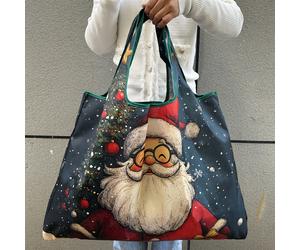 Borsa tote di grande capacità con stile pittura a olio di , e pieghevole, realizzata in resistente nylon, perfetta come regalo di Natale