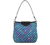 Borsa tote di medie dimensioni con tasche con cerniera, borsa a tracolla per ufficio data notte per donne, borse a tracolla resistenti per vacanze in città squame di sirena blu