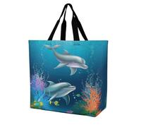 Borsa Tote Dolphin And Fish Print Borsa A Tracolla Grande Con Manici Lavabile Borsone Da Viaggio, Per Yoga, Shopping, Spiaggia, 50x40cm