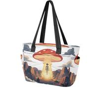 Borsa tote donna con tasche con cerniera Ufo fungo | Custodia per laptop e bagagli, per lavoro e viaggio