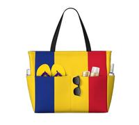 Borsa tote extra large con bandiera della Romania per donna, borsa da spiaggia pieghevole con tasca, borsa da weekend, borsa da viaggio per la notte