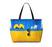 Borsa tote extra large con bandiera ucraina per donna, borsa da spiaggia pieghevole con tasca, borsa da weekend, borsa da viaggio per la notte