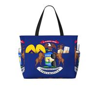 Borsa tote extra large da donna con bandiera dello Stato del Michigan, borsa da spiaggia pieghevole con tasca, borsa da weekend, borsa da viaggio per la notte.