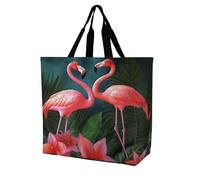 Borsa Tote Flamingo Flowers Print Borsa Da Spiaggia Lavabile Grande Capacità Shopper In Tela, Per Quotidiano Vita, Lavoro, Shopping, 50x40cm
