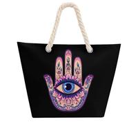 Borsa tote floreale con mano di Fatima e occhio malvagio, per donne e uomini, borsa da spiaggia, borsa per lo shopping con manico in Hemprope