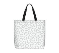 Borsa tote funzionale con stampa animalier leopardata e ghepardo bianca e grigia con cerniera - Borsa a tracolla in poliestere resistente all'usura, capiente e tessuto facile da pulire per lavoro e