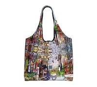 Borsa tote grande Parigi Scena di strada Torre Eiffel Borsa grande per la spesa per lo shopping Lavoro Spiaggia