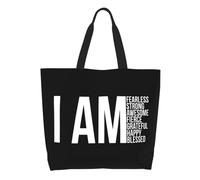 Borsa Tote I Am Fearless, I Am Strong, I Am Blessed Stampa Borsa Tote Casuale Lavabile Shopper In Tela, Per Shopping, Quotidiano Vita, Yoga, 50x40cm