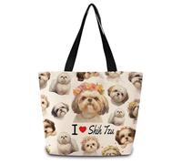 Borsa Tote I Love Shih Tzu Borsa Donna Tote In Tela Con Manici Casuale Shopper In Tela, Per Spiaggia, Quotidiano Vita, Donna, 50x40cm