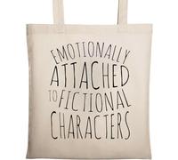 Borsa tote in cotone ecologico naturale con personaggi immaginari con lettore di libri Emotionally Attached to Fictional Characters, beige